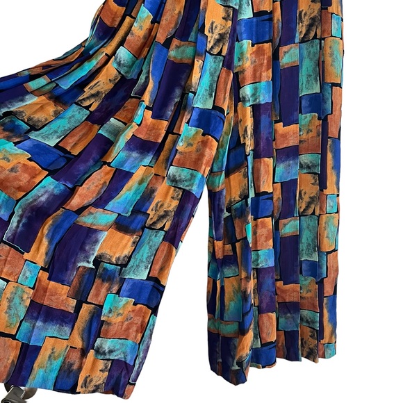 Vintage wild print high waist elastic crop gaucho pleated pants Sz 6 boho hippie - Picture 4 of 11